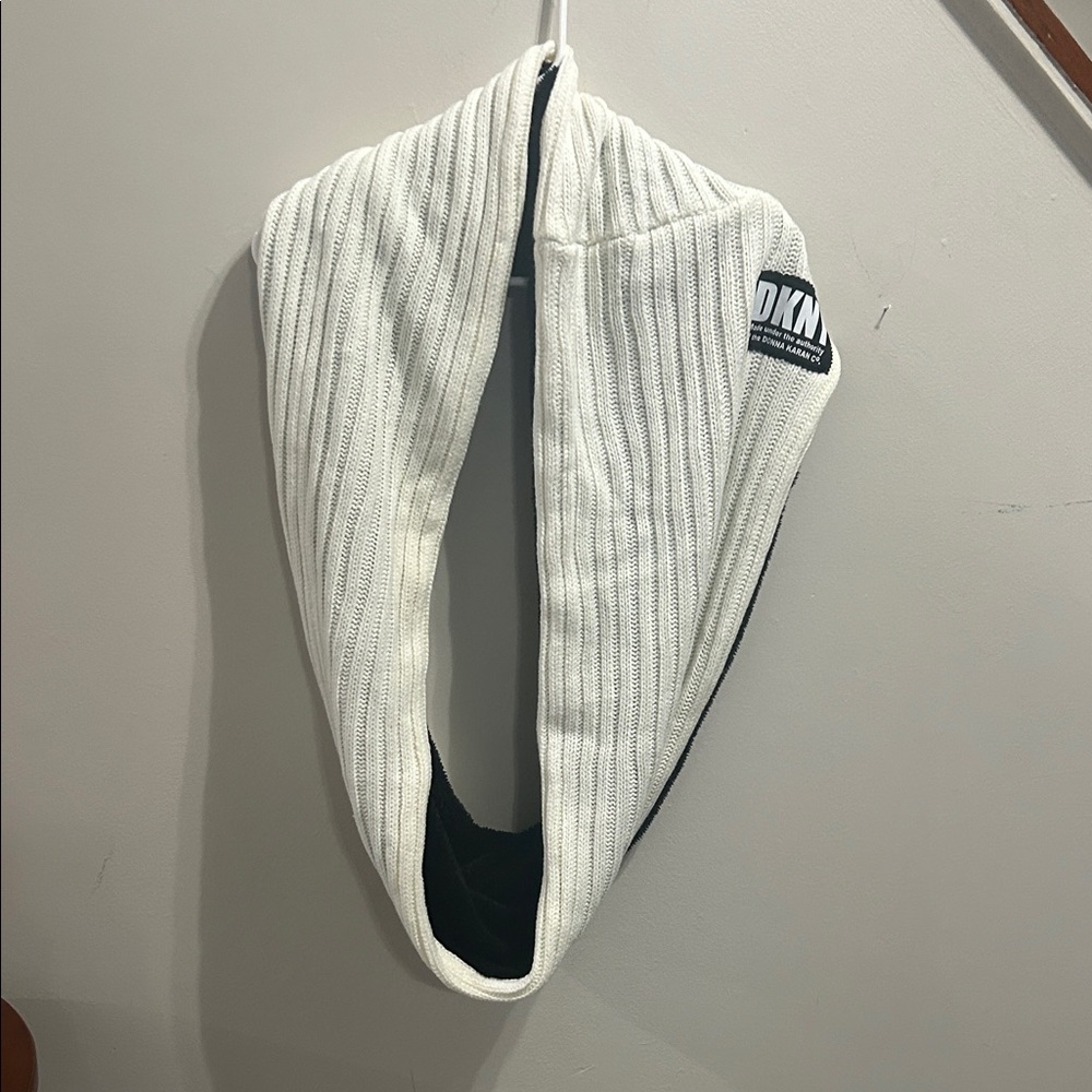 DKNY Ribbed Infinity Scarf in Cream and Black